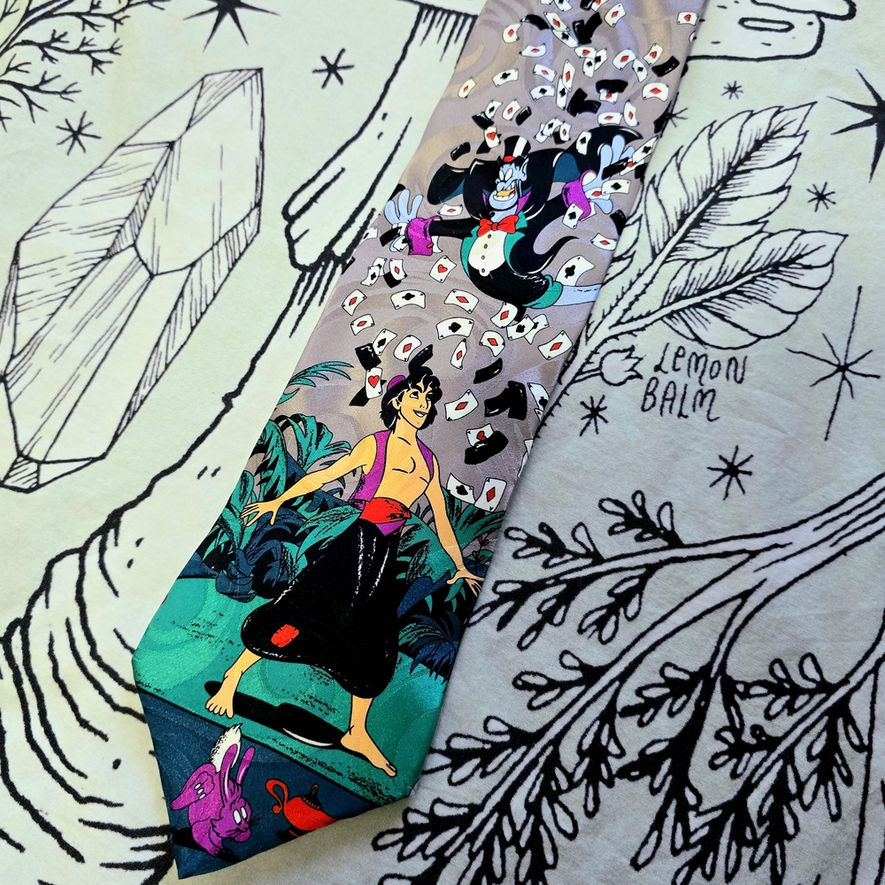 Vintage 1992 Disney Aladdin And Genie Silk Necktie